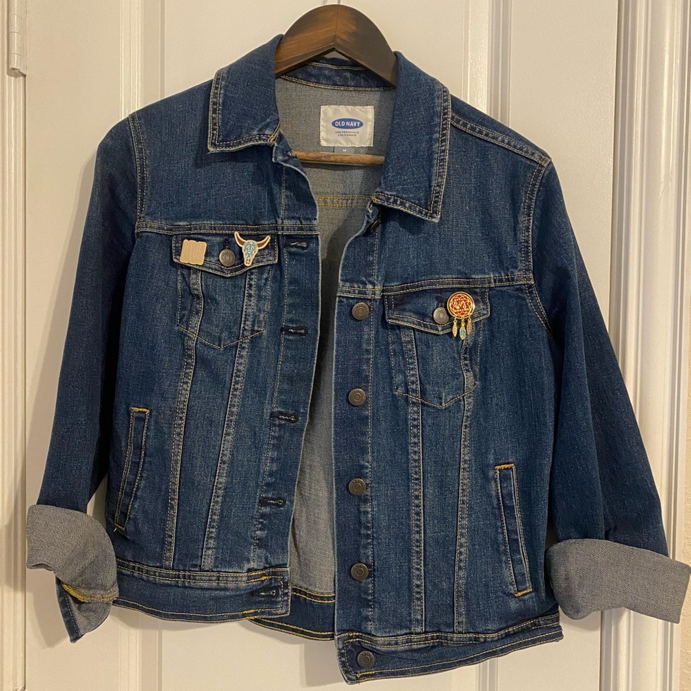 Old Navy Kids Dark Blue Jean Jacket with Pins